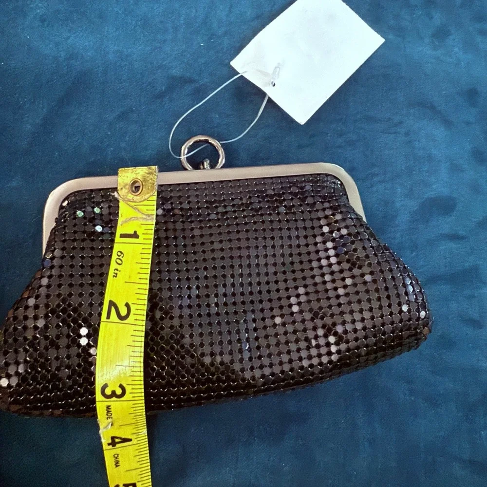 Mesh‎ Evening Bag Black Metal Kiss Lock Clutch Party Purse Handbag